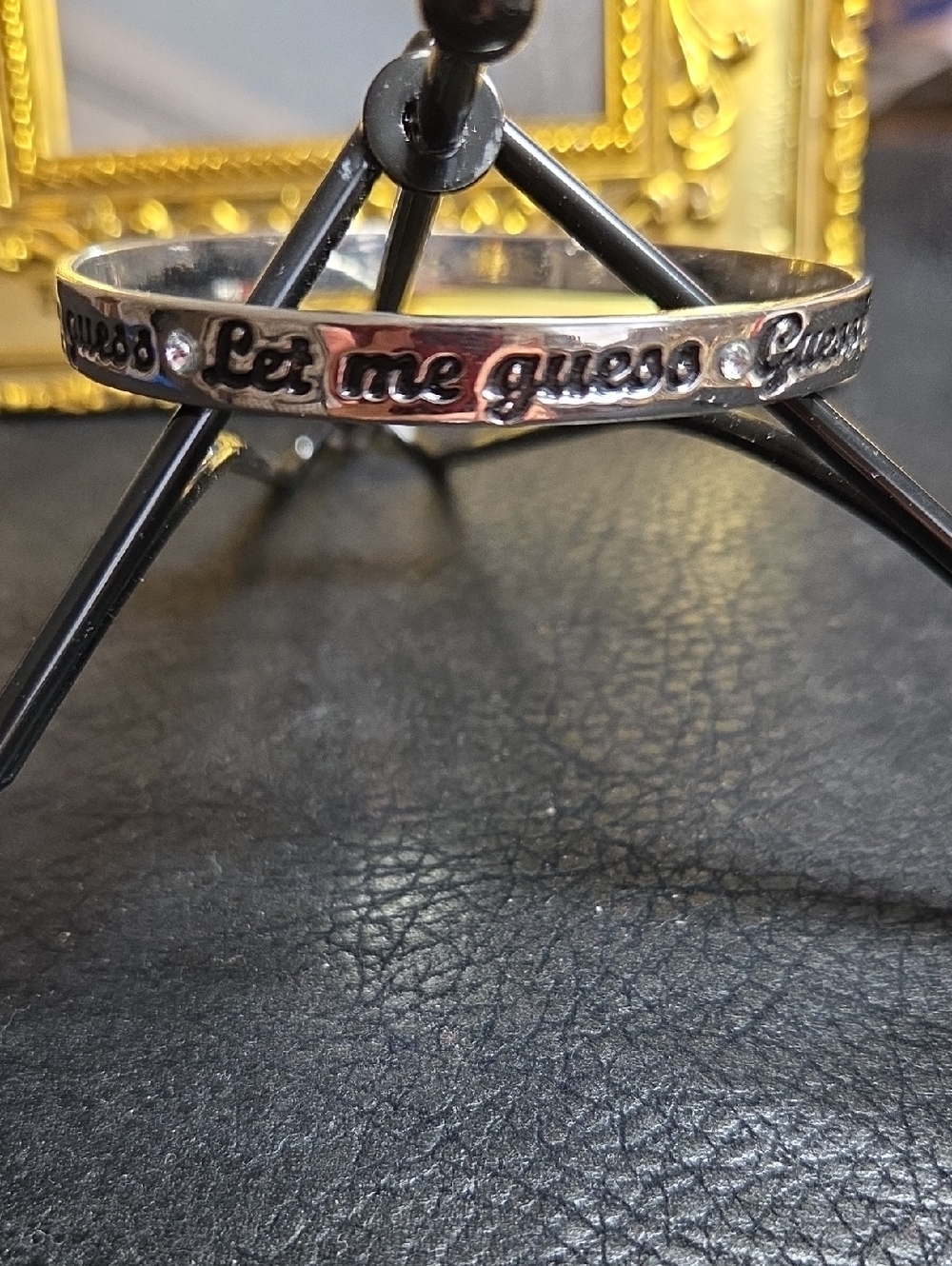 Guess Silver Tone 'Let Me Guess' Bangle Bracelet